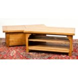 OAK LOW OPEN BOOKCASE AND COFFEE TABLE the coffee table with sliding top, 120cm wide