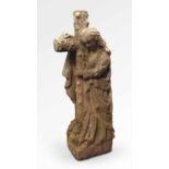 EARLY 19TH CENTURY RED SANDSTONE SCULPTURE OF A FEMALE FIGURE AND CROSS the figure modelled in