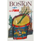 THREE COLOUR PRINT POSTERS BY DAVID KLEIN (AMERICAN 1918 - 2005) comprising: 'Boston Fly Twa',