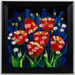 JOHN DAMARI, POPPIES AND DAISIES  oil on canvas, signed 70cm x 70cm Framed