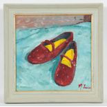 RORY MCLAUCHLAN, LITTLE VELVET SLIPPERS oil on board, signed 30.5cm x 30.5cm Framed