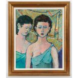 * CARLO ROSSI RSW RGI (SCOTTISH 1921 - 2010),  TWO FIGURES oil on board, signed and dated '00 60cm x