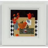 LYNNE JOHNSTONE, LITTLE COFFEEPOT TABLETOP oil on board, signed 20.5cm x 20.5cm Framed and under