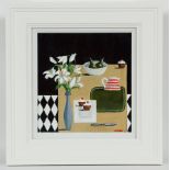 LYNNE JOHNSTONE, LITTLE LILY TABLETOP oil on board, signed 20.5cm x 20.5cm Framed and under glass