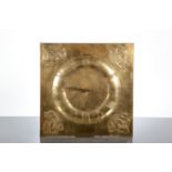 SCOTTISH ARTS AND CRAFTS BRASS WALL CLOCK
the repousse dial with celtic knot spandrels and raised