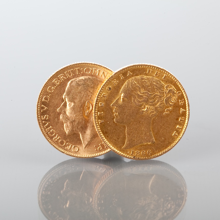 TWO SOVEREIGNS DATED 1866 AND 1927