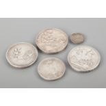 GROUP OF FIVE SILVER COINS