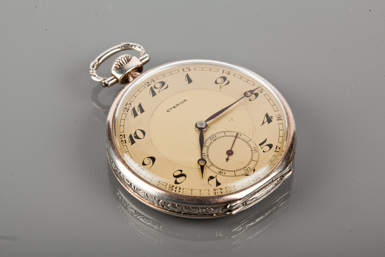 SILVER ETERNA OPEN FACED POCKET WATCH