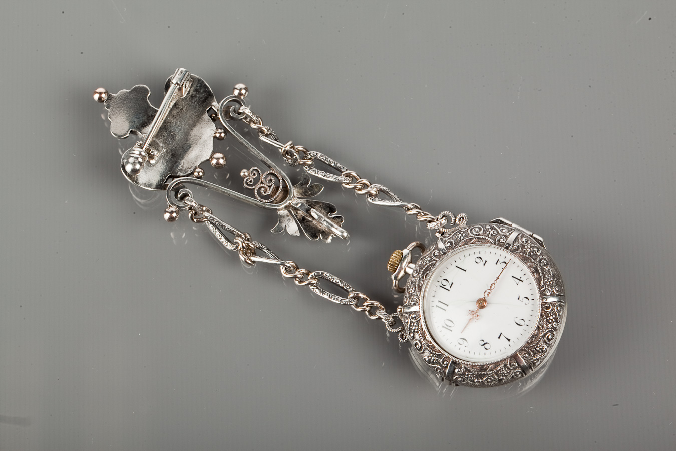 UNUSUAL SILVER PAIR CASED FOB WATCH - Image 2 of 2