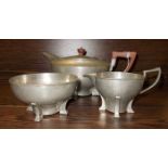 ART DECO BEATEN PEWTER THREE-PIECE TEA S