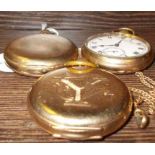 THREE GOLD PLATED POCKET WATCHES