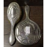 SILVER HAND MIRROR AND HAIR BRUSH