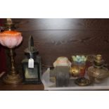 SELECTION OF OIL LAMPS AND GLASS SHADES