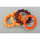 TWO BUTTERSCOTCH AMBER BEAD BRACELETS