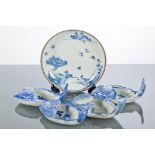 FOUR CHINESE BLUE AND WHITE FISH DISHES