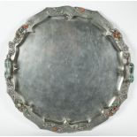 ARTS AND CRAFTS ENAMEL PEWTER TRAY
