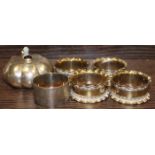 GROUP OF WHITE METAL ITEMS
including a set of four fluted napkin rings,