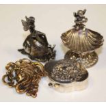 GROUP OF SILVER AND OTHER NOVELTIES
including an imp on a snail, an imp shell bowl,