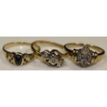 GROUP OF THREE GOLD RINGS
comprising of a nine carat gold tanzanite ring,