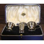 SILVER CRUET SET
maker Duncan & Scobbie, Birmingham 1937, inside fitted case,