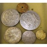 WORLD COINS
including a chinese coin a persian coin (drilled), a russian silver 1897 coin,