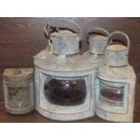 FOUR COPPER SHIP'S LANTERNS
and another lantern
