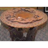 SMALL CARVED ASIAN FOLDING TABLE
the top carved to depict two dragons,