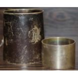 20TH CENTURY SILVER CHRISTENING TANKARD
London marks; together with a silver napkin ring,