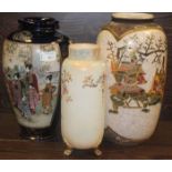 TWO JAPANESE SATSUMA VASES 
together with a Crown Devon vase