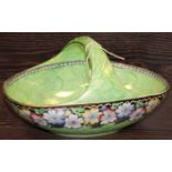 MALING GREEN AND FLOWER DECORATED POTPOURRI BASKET