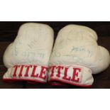 PAIR OF TITLE WHITE BOXING GLOVES
signed by John Conteh and other boxes