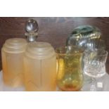 LOT OF VARIOUS GLASS WARE
including a pair of Art Deco light shades and a glass head,