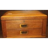 EMPTY OAK CANTEEN
with hinged lid and two drawers, 46 x 33cm,