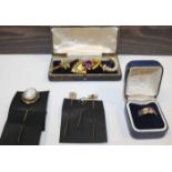 GROUP OF GOLD JEWELLERY
comprising of four stick pins, a fourteen carat gold ring,