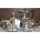 SILVER PLATED FOUR PIECE TEA SERVICE 
comprising tea pot, water pot,