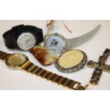 GROUP OF VARIOUS JEWELLERY AND WATCHES
including two Swatch watches, a carved jade ornament,