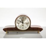 1950'S VINTAGE KLENINGER MAHOGANY MANTEL CLOCK
with silvered Arabic dial,