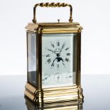 L'EPEE REPEATING BRASS CARRIAGE CLOCK 
with white enamel dial,