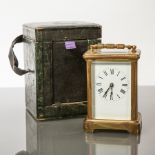 EARLY 20TH CENTURY FRENCH BRASS CARRIAGE TIMEPIECE
with white enamel Roman dial, cylinder movement,