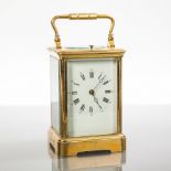 LATE 19TH CENTURY FRENCH BRASS DROCOURT REPEATING CARRIAGE CLOCK
with enamel Roman dial and blued