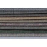 EIGHT SUIT LENGTHS OF ENGLISH TWEED
including check and plain weave in grey, green and brown tones,