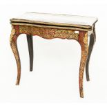 19TH CENTURY BOULLE TURNOVER CARD TABLE 
top inlaid with a goat surrounded by engraved brass