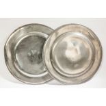 TWO EARLY 19TH CENTURY PEWTER ALMS DISHES
each 42cm diameter