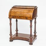 EARLY VICTORIAN INLAID WALNUT CYLINDER BUREAU
with galleried rail,