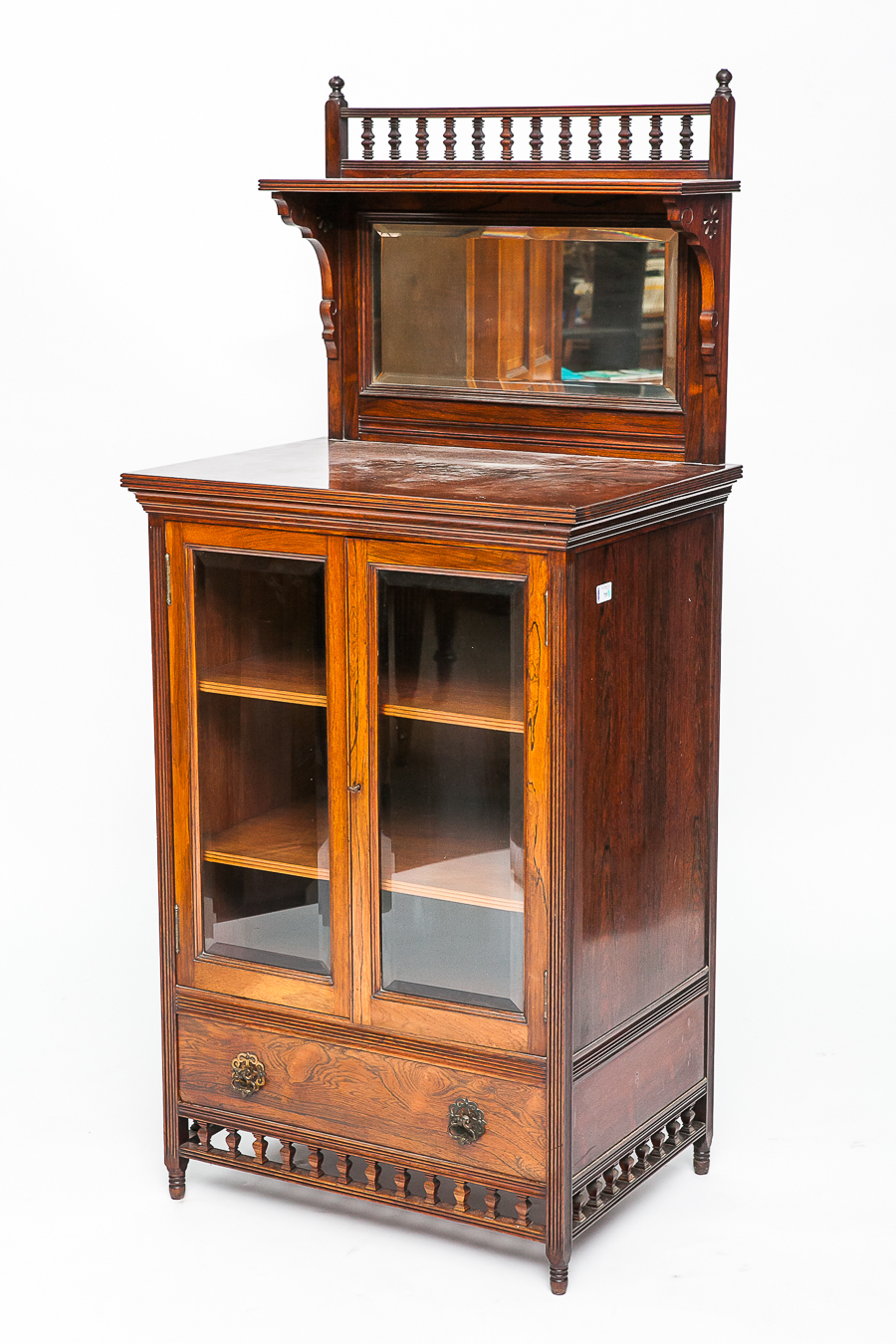 19TH CENTURY ROSEWOOD MIRROR BACKED CABINET
the overstructure with rail,