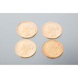 GROUP OF FOUR VICTORIAN GOLD SOVEREIGNS dated 1872,