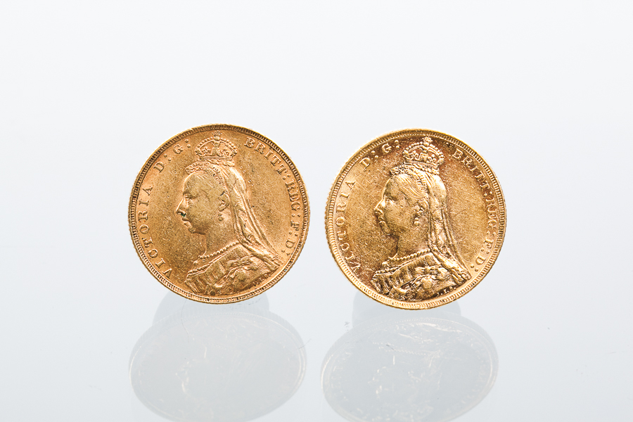 TWO VICTORIAN JUBILEE HEAD GOLD SOVEREIGNS dated 1889 and 1892