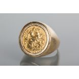 GOLD HALF SOVEREIGN DATED 1908
in a nine carat gold ring mount