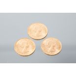 GROUP OF TWO ELIZABETH II YOUNG HEAD GOLD SOVEREIGNS dated 1965,