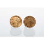 GROUP OF TWO VICTORIAN YOUNG HEAD GOLD SOVEREIGNS dated 1876 and 1885